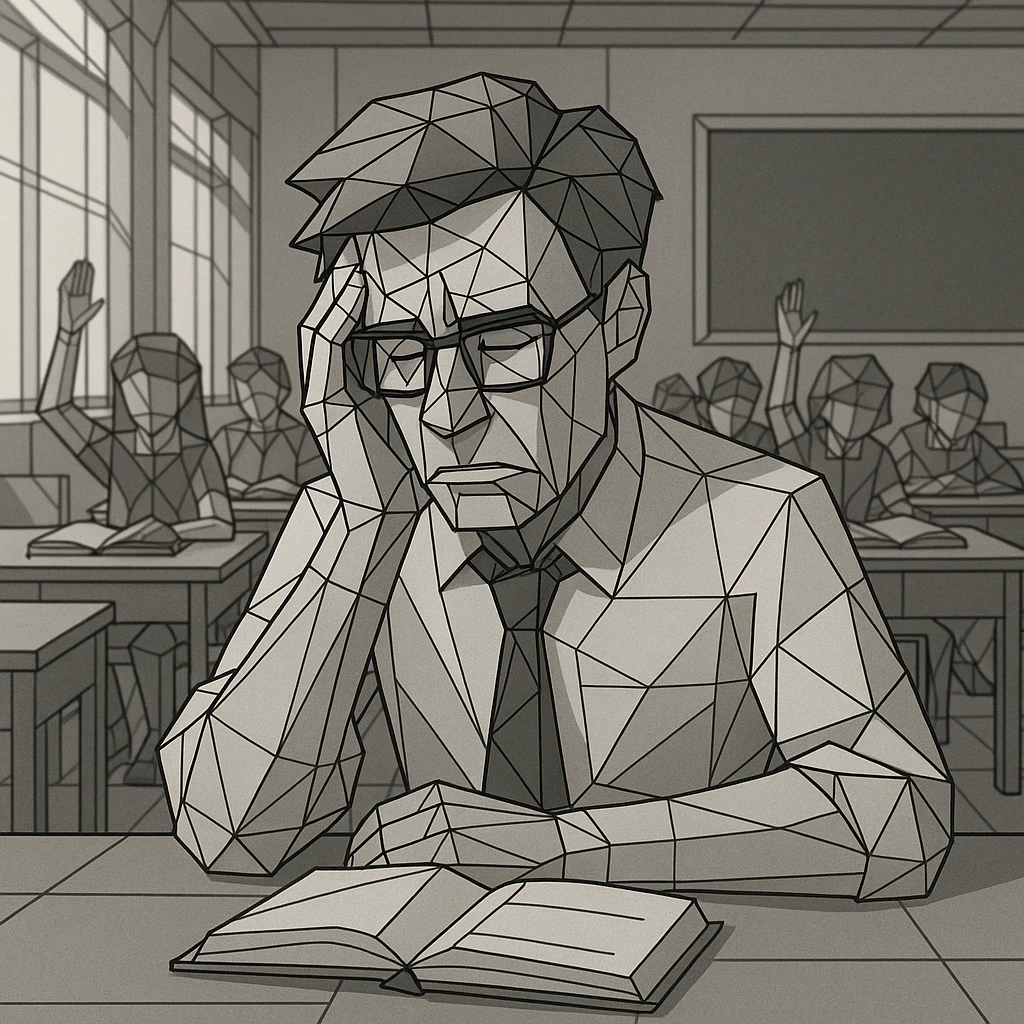 exhausted teacher in a bustling classroom emoji
