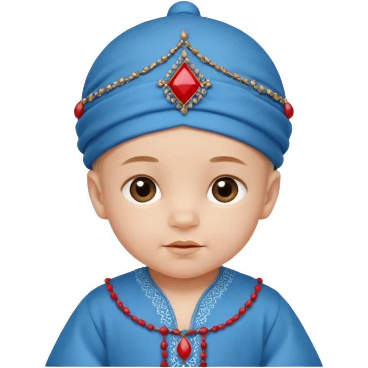  baby boy dressed in a blue ghalibiya with delicate decorations with a red Moracain hat  emoji