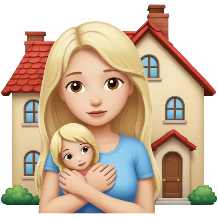 Girl with blonde hair hugging house  emoji