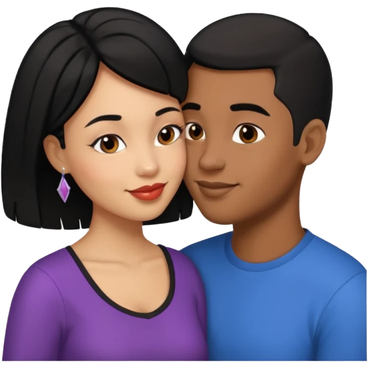 Ebony couple, light skin female with black hair, brown skin male with low haircut no bread kiss emoji