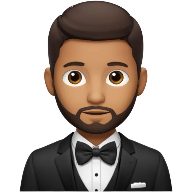 Usher with dark brown hair and short beard, black suit with bow tie emoji