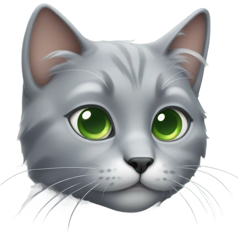 fluffy grey cat with green eyes one cropped ear emoji