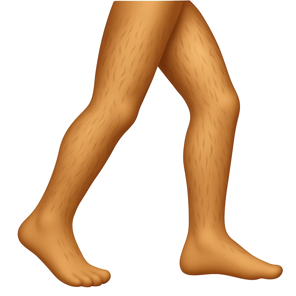 Create an image showing only legs with hair, without showing the rest of the body, in the style of emoji (apple style emojis). Focus on capturing the emoji style look and feel while isolating just the hairy legs. emoji