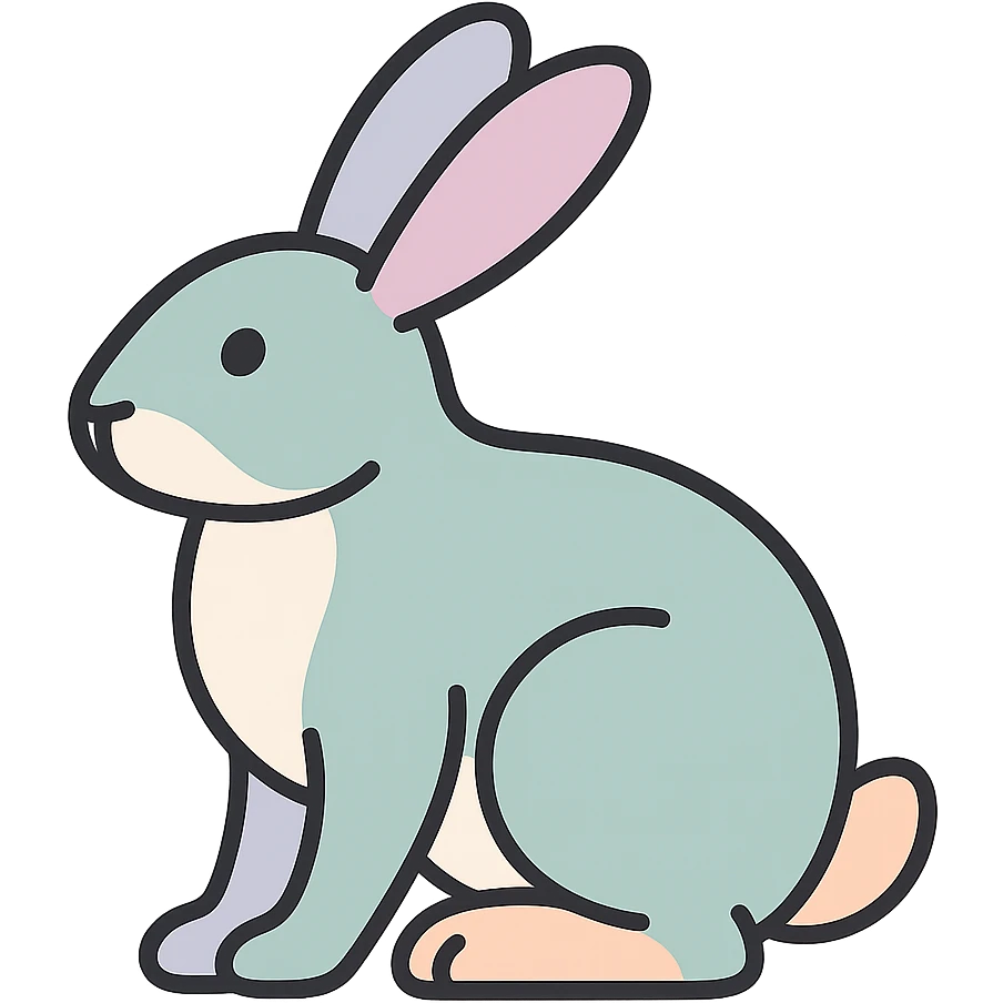 rabbit, symbol of the year in feng shui, Chinese eastern style, thin clean contours, soft rounded shapes, pastel palette #98B5BC, #B5B3C1, #C9A3C9, #E4C0CA, #F7DCD1, #F7C0AA, detailed shadows and highlights, soft lighting, transparent background, less cute, no decorative elements emoji