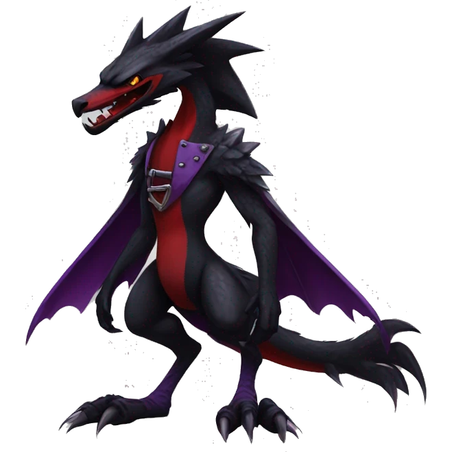 Black and purple and red edgy punk nargacuga-sergal full body emoji