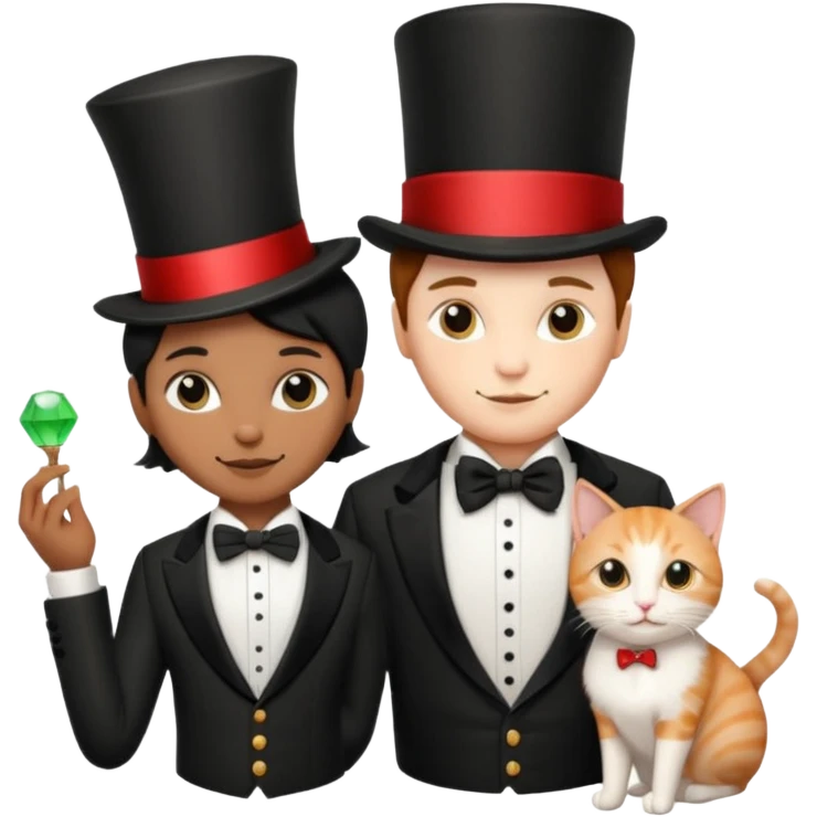 magician couple and their pet cat emoji