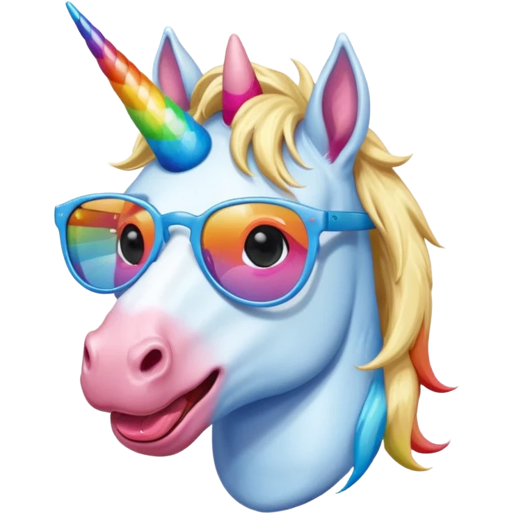 Male blonde blue rainbow white coated Unicorn wearing shades tongue out  emoji