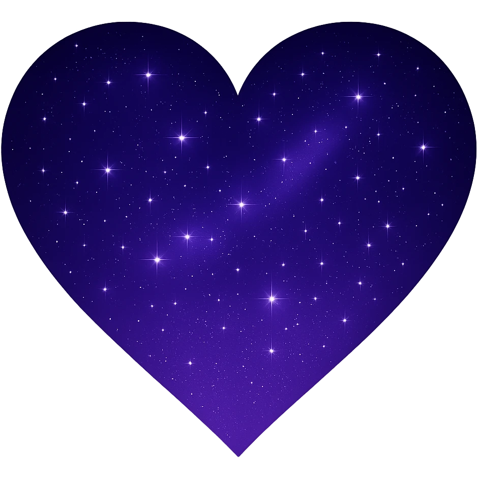 Modify the heart with a night sky gradient to a purple night theme with a purple gradient, more stars, and a soft glow. Remove the background entirely yellow emoji