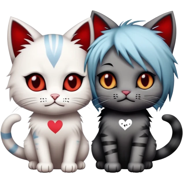 two emo cats in love, both with visible tattoos and cool, edgy hair emoji
