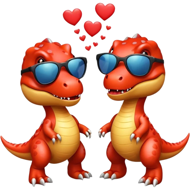 2 t-rex wearing sunglasses in love with hearts emoji