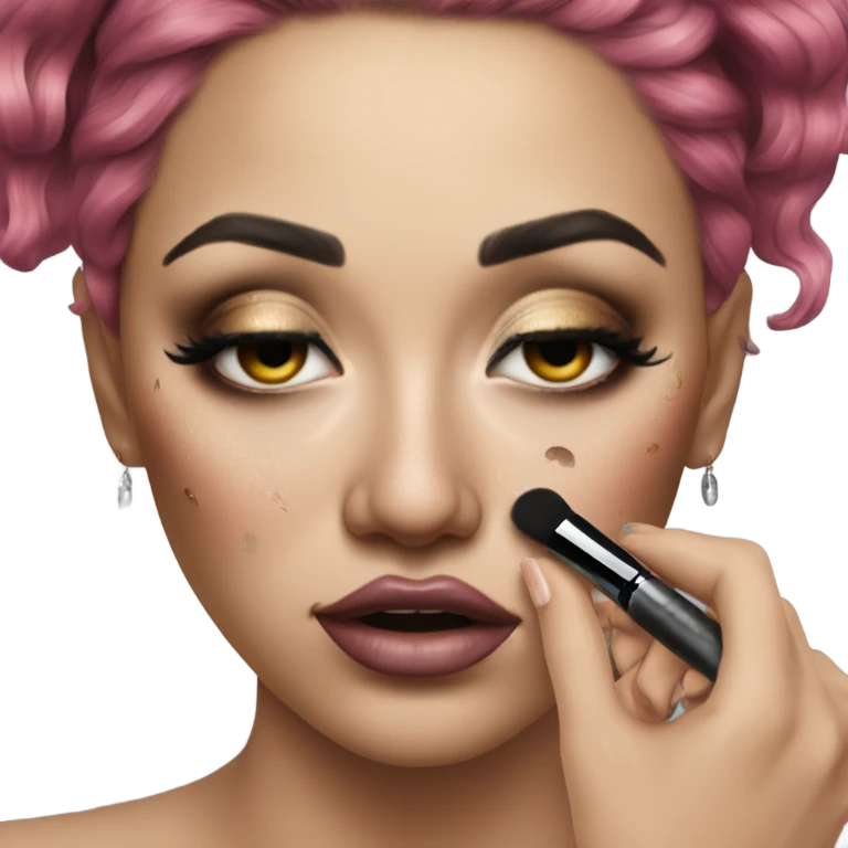 Hyper Realistic Beautiful tattooed woman applying her makeup while crying  emoji