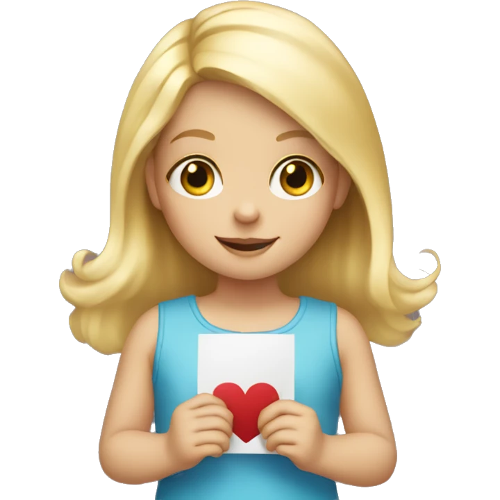 Little blonde girl holding a card in her hands emoji
