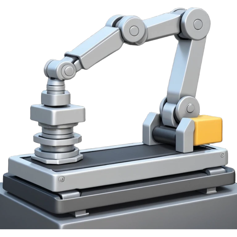 robot arms which is picking block on conveyor belt emoji