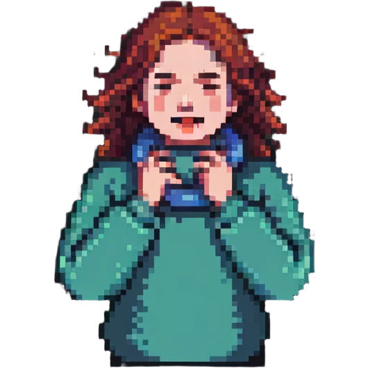person with hands around their own neck, self-choking, simple and clear pixel art emoji