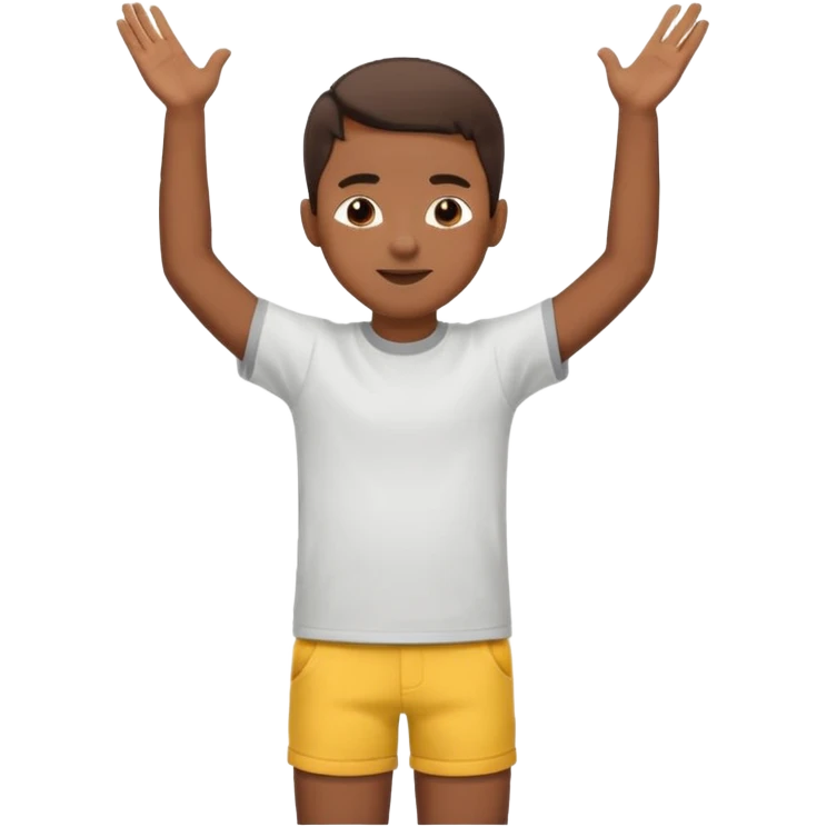 Boy doing 67 with hands in the air emoji