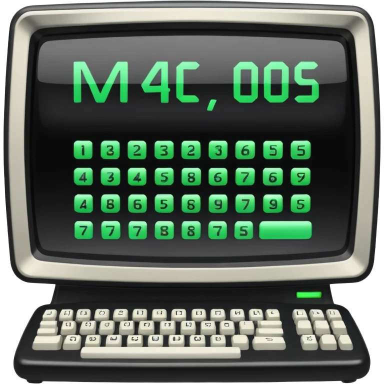 mac os icon code computer retro terminal, black, green white, numbers and code on the screen emoji