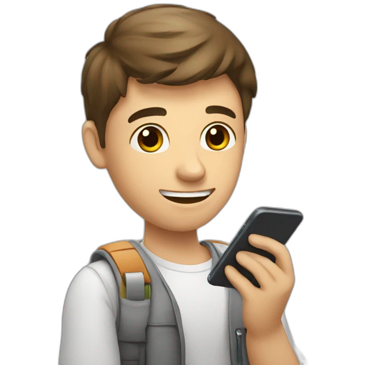 student holds a mobile phone in his hand while taking an exam emoji