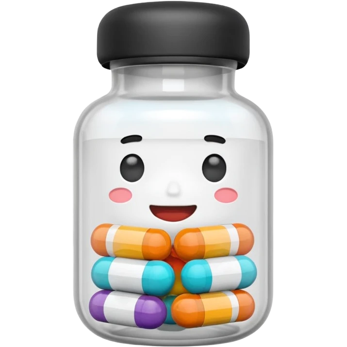 pills in bottle, 3d cartoon style, memoji style. emoji