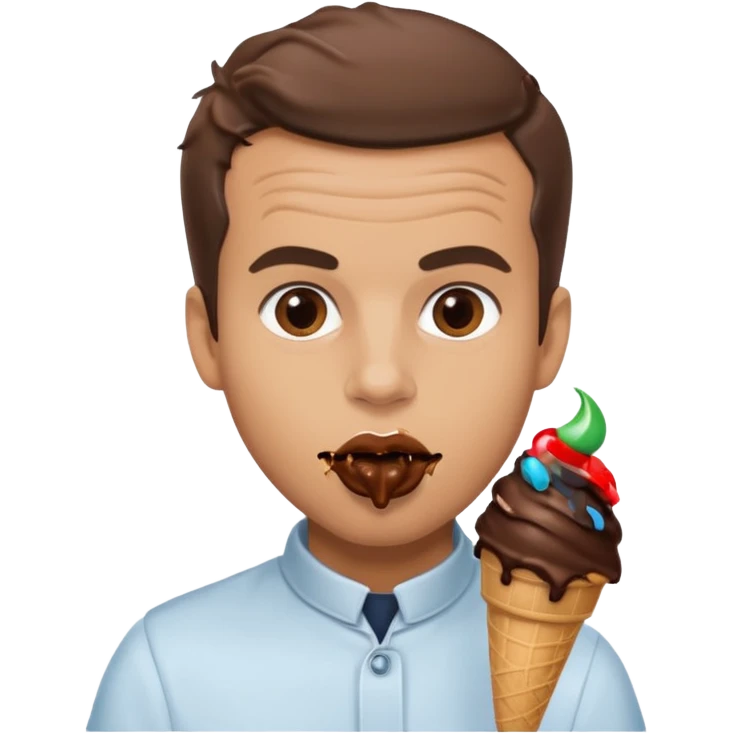 Emanuel macron avec une glace au chocolat et du chocolat autour de la bouche emoji