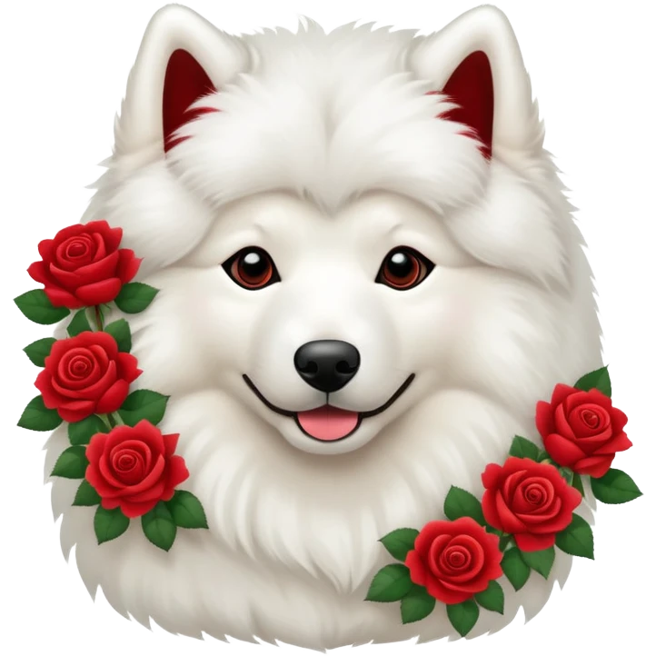 samoyed with red roses bouquet emoji
