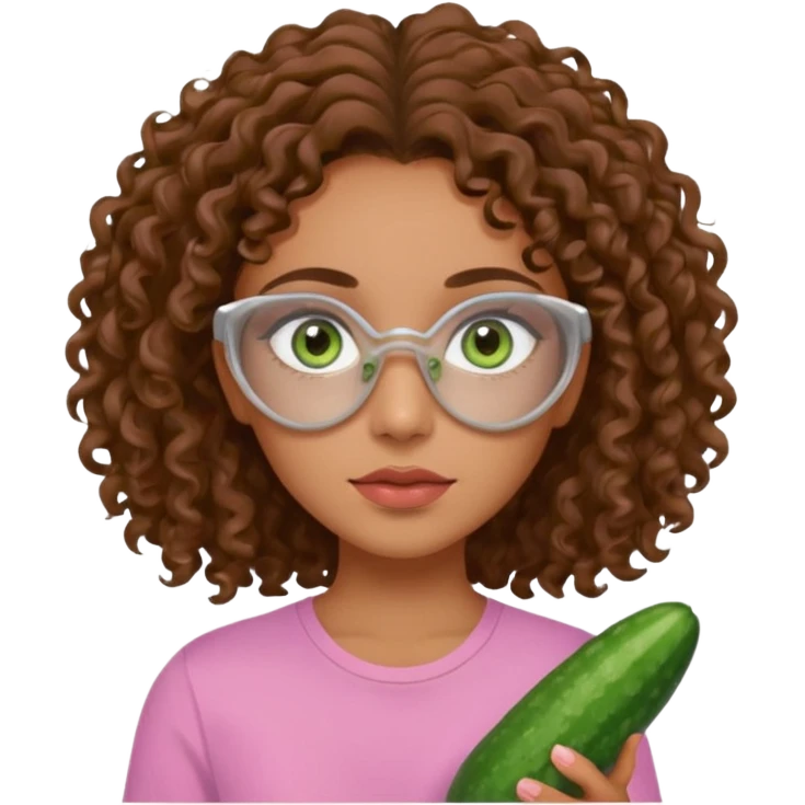 lightskin girl having a spa day with green skincare clay mask and ,cucumbers on her eyeballs  and brown curly hair and a pink shirt not holding it in her hand emoji