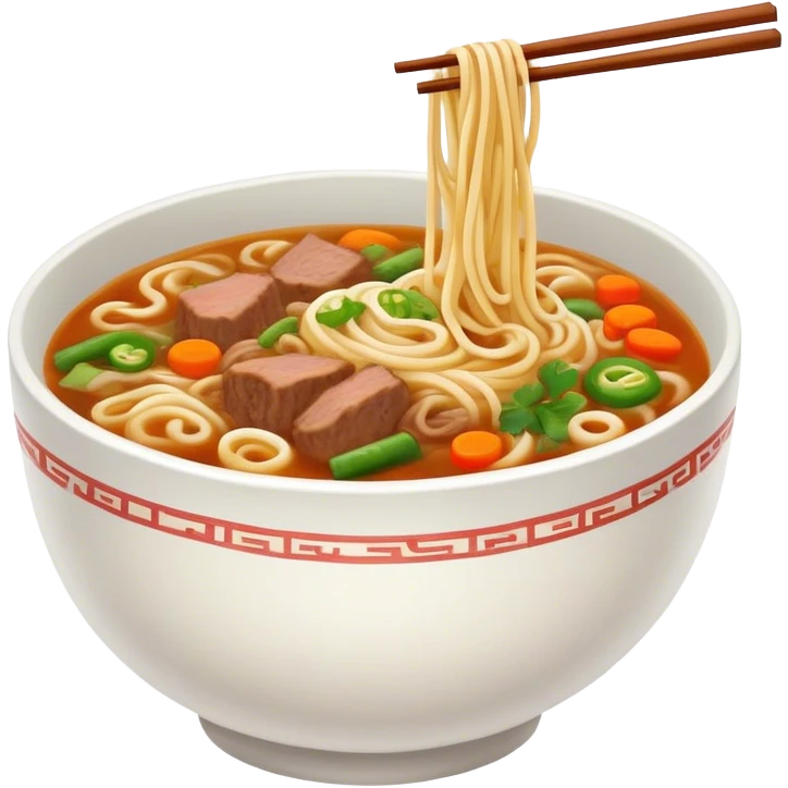 Mongolian noodle soup with mutton or beef, vegetables, and fried noodles. emoji