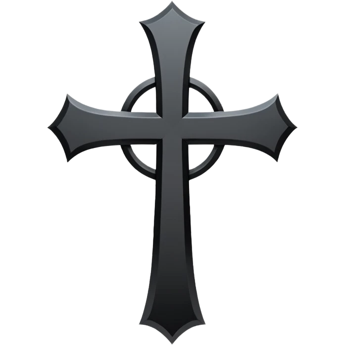 Minimal emoji, simple gothic cross forged from matte black metal, thick balanced proportions, fashion avant-garde minimalism, no decoration, no glow, no neon, flat emoji style, centered, transparent background emoji