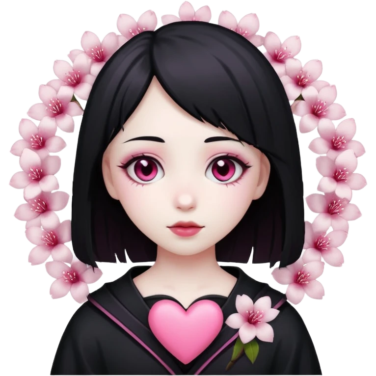 goth sakura heart, heart made of white sakura petals with pink accents emoji