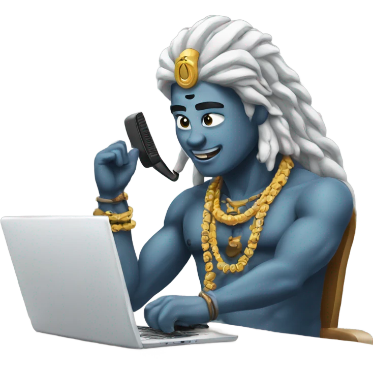shiva working on computer and talking by phone emoji