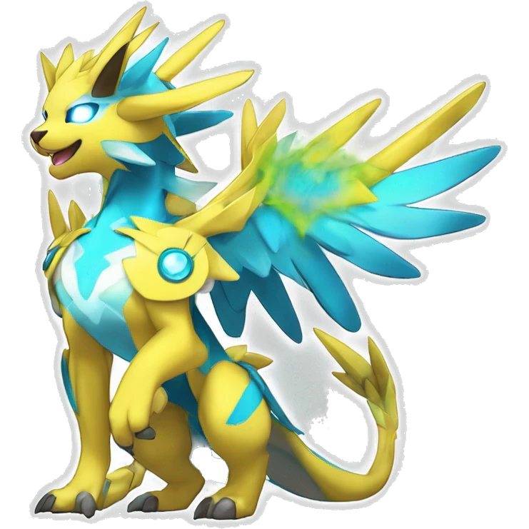 Celestial Godly Powerful Crystallic Colorful Vibrant Colors Flying Advanced Zeraora-Aurorus-Fakémon-Legendary-Pokémon-Creature Full Body emoji
