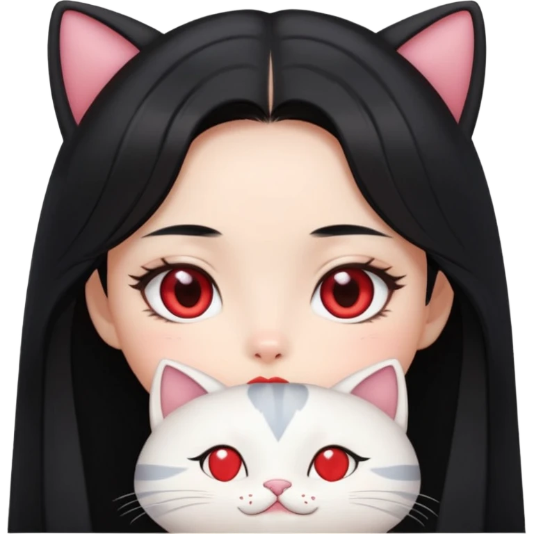 Wonyoung, long black hair , cat doe eyes , heart shape lips and oval face shape  emoji