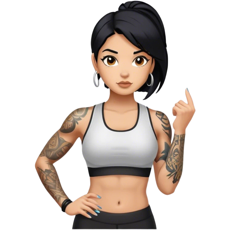 Black hair fitness girl with tattoos  emoji