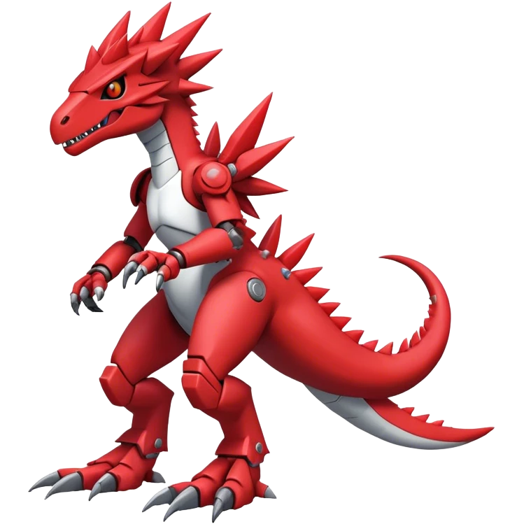 Spiky Cool Edgy Futuristic Red Digimon-Fakemon-Guilmon-Velociraptor-Mecha full body emoji