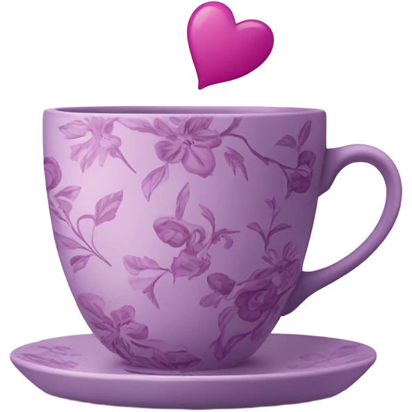 a beautiful aesthetic cup in pastel purple with a floral pattern in dark pink and next to it a love letter in purple  emoji