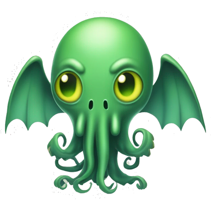 A full-body depiction of Cthulhu in a T-pose, with a simple, cute appearance. The character has a tentacled face, small wings, and slightly menacing eyes. The figure should be fully visible from head to feet emoji