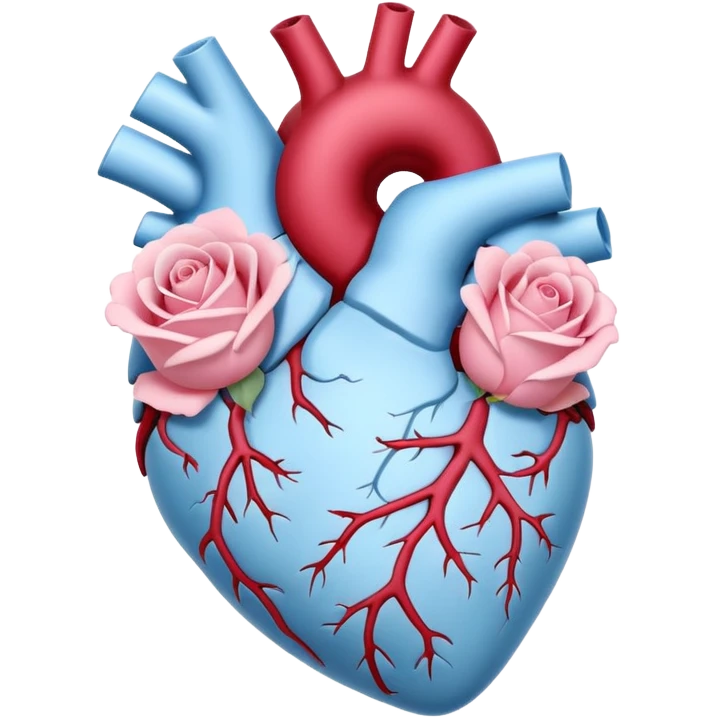 White and sky blue Anatomical heart with light pink rose without leaves  emoji