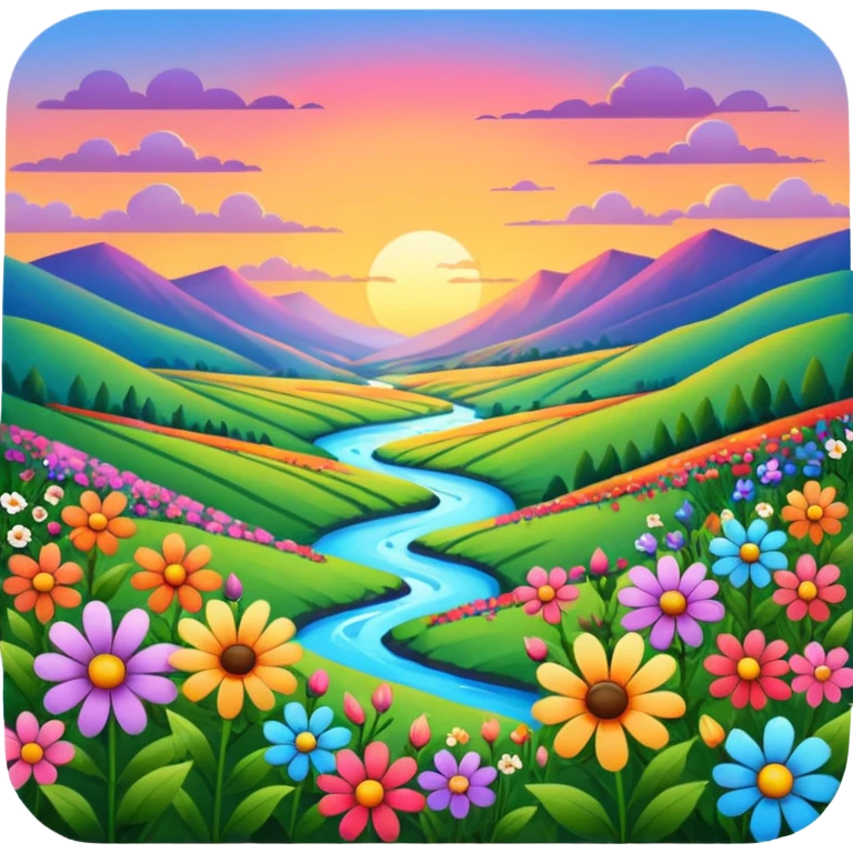 flowers and vallley and perfect sunset emoji