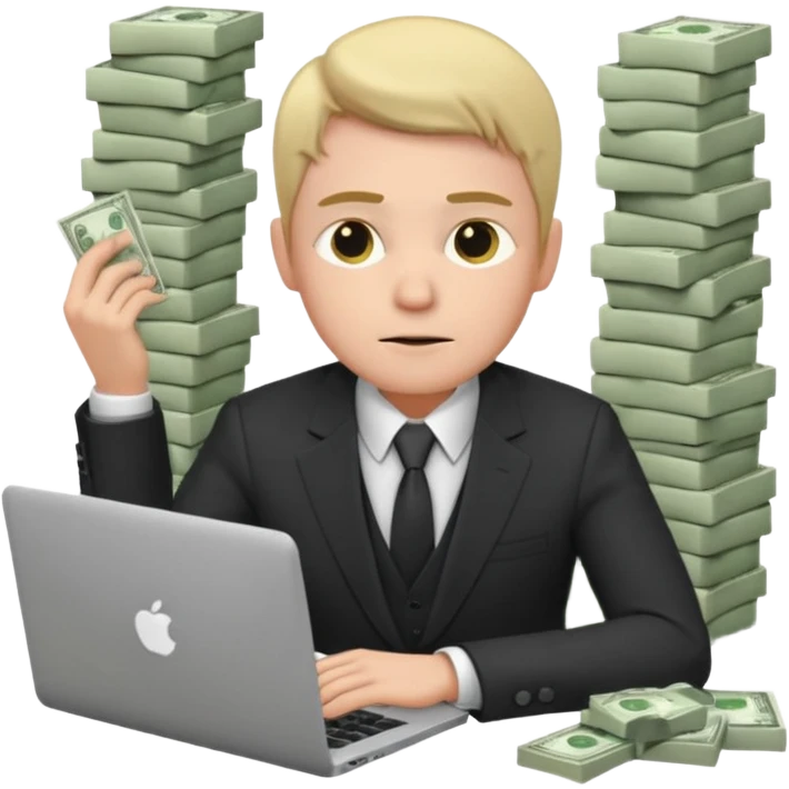 aktien experte er sitz am laptop und verdient durchs traden geld

geld sollte um ihn herum sein emoji