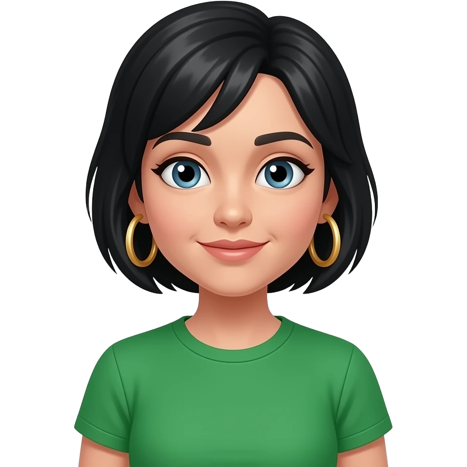 A character with short black hair, wearing a green t-shirt, wearing large gold hoop earrings. emoji