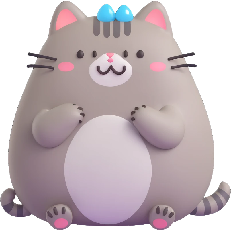 Pusheen cat sitting and sobbing, large teardrops, sad eyes, 3D style emoji