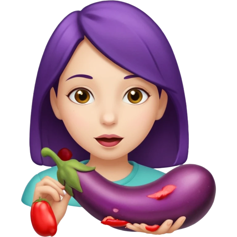 Girl sucking eggplant emoji