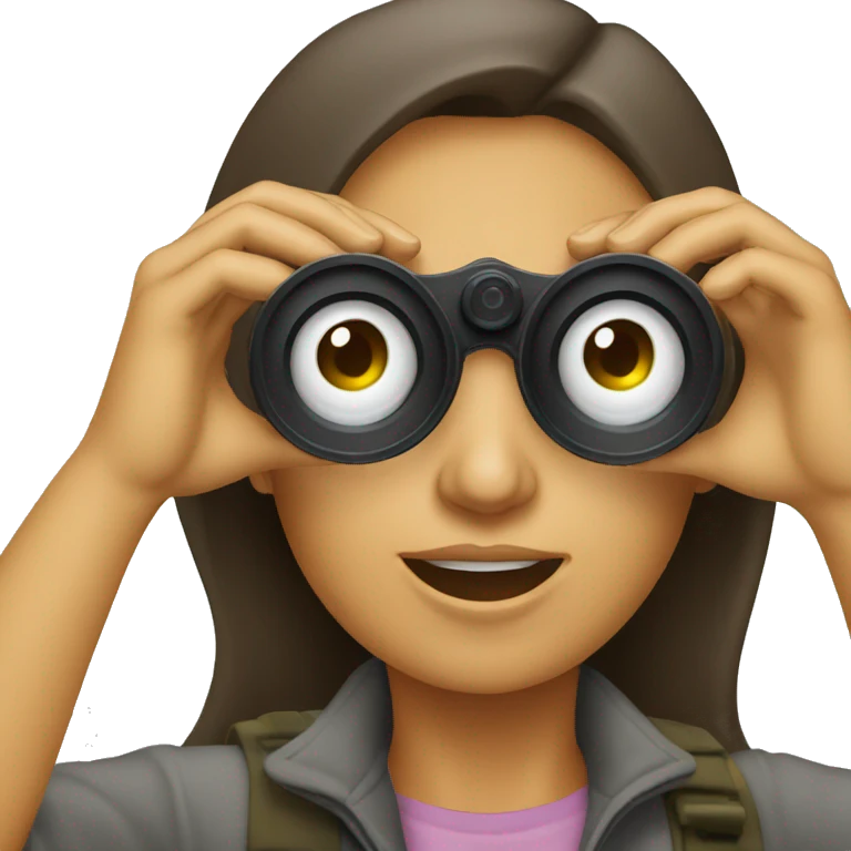 Woman using binocular finds hole emoji
