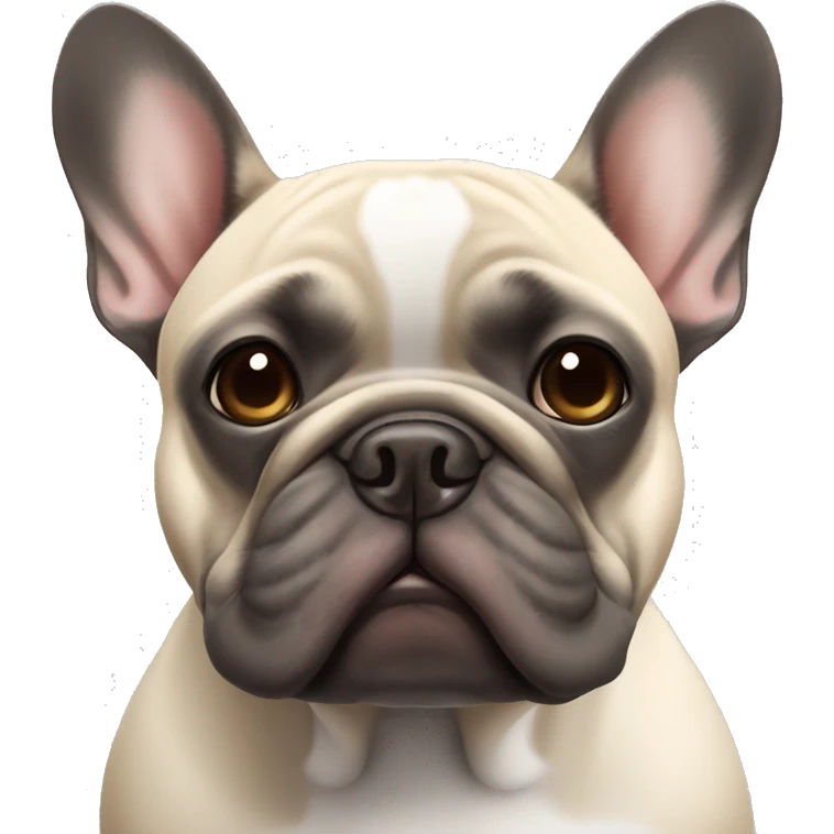 grey french bulldog alongside a dark brown French bulldog, best friends emoji