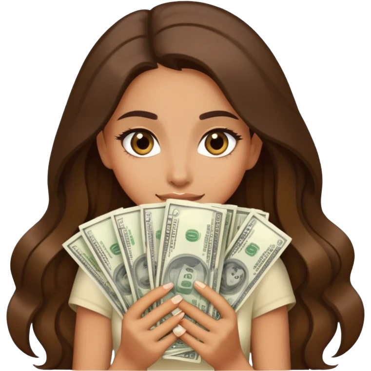 beautiful rich olive skin girl with long brown hair holding lots of money emoji