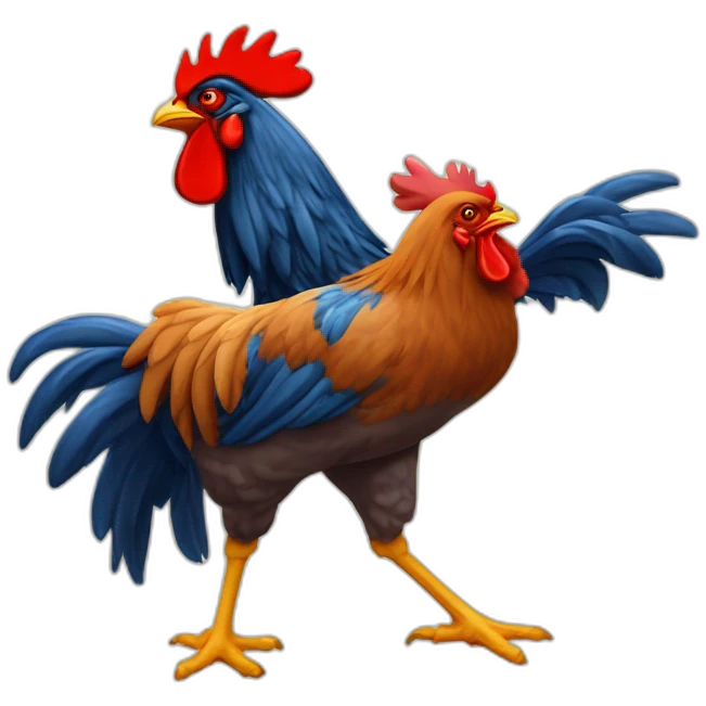 gallo con cola de caballo y un montón de gallinas emoji