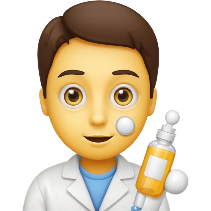 Can you create an emoji where it’s a basic yellow face emoji with wide crazy eyes and a small smile as well as blushed cheeks, and have it holding a pill near its mouth while a prescription bottle is next to it emoji