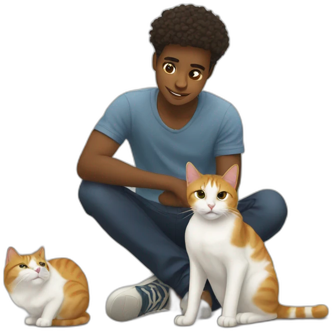 young man offers help to a cat  emoji