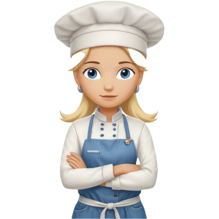 Sexy Full body  pretty
Long Blonde hair blue eyed female chef arms folded wearing tank top and denim shorts and chef hat arms folded emoji