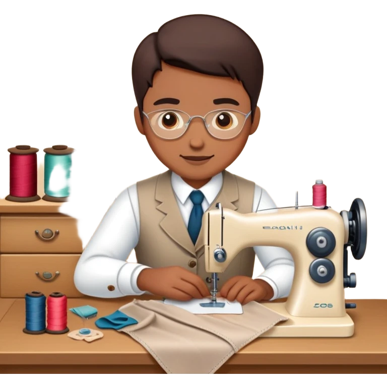 tailor sewing at a table with fabric and thread emoji