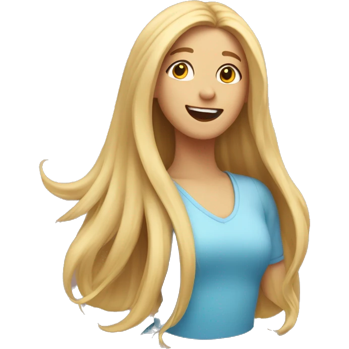 An emoji of a girl with very long blonde hair, flowing down her back, and a cheerful expression emoji